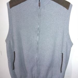 Chaps Gray Knit Vest with Brown Trim